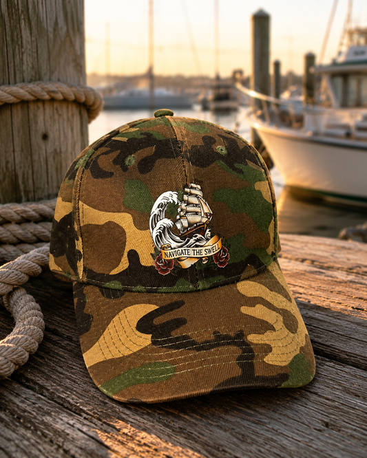 Navigate The Swell Clipper Ship Camo Baseball Cap