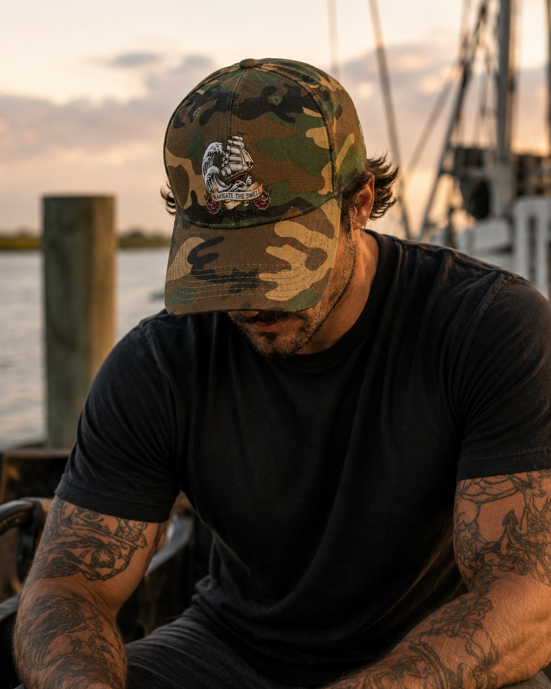 Navigate The Swell Clipper Ship Camo Baseball Cap