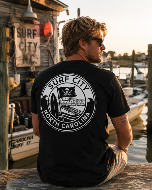 Surf City OG Men’s Premium Pocket Tee — Black