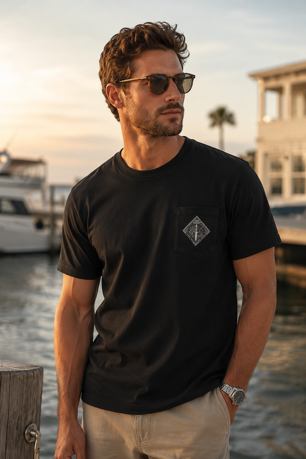 Navigate the Swell Men’s Premium Pocket Tee — Black