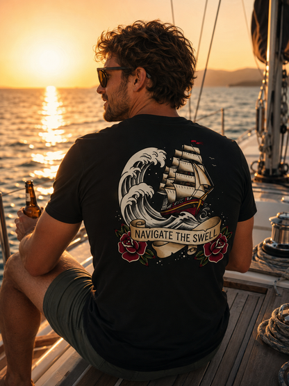 Navigate the Swell Men’s Premium Pocket Tee — Black