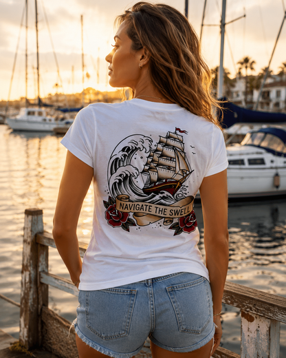 Navigate the Swell (Clipper Ship) Lifestyle Tee — White