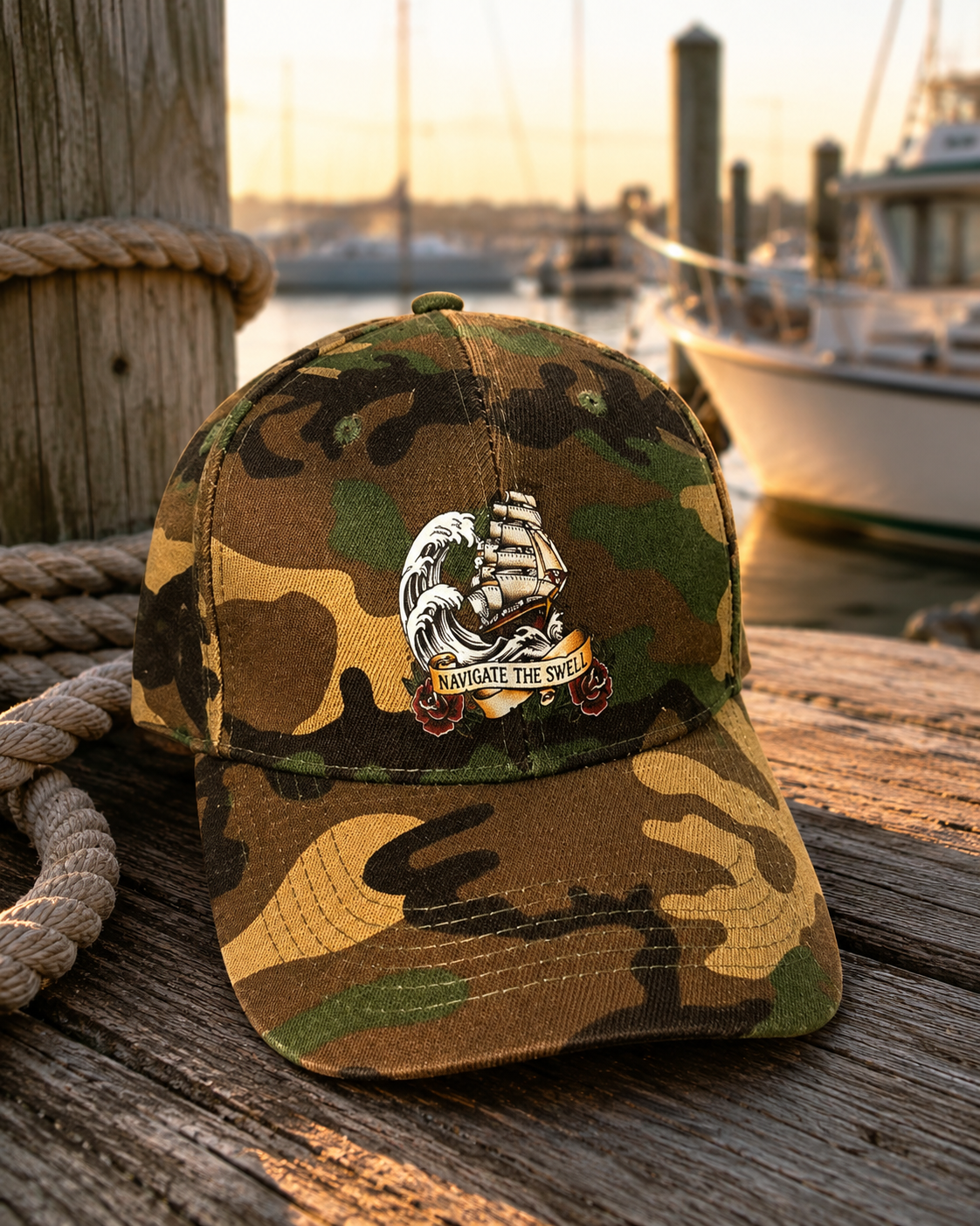 Navigate The Swell Clipper Ship Camo Baseball Cap